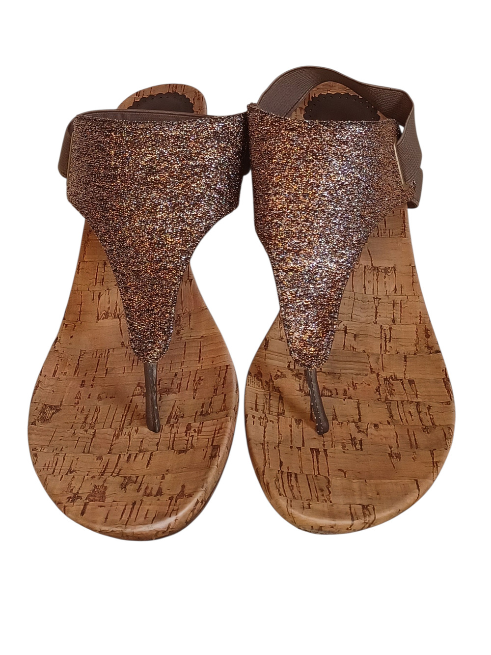 Women's Croft & Barrow Brown Glitter Heeled Wedge Sandals Size 7
